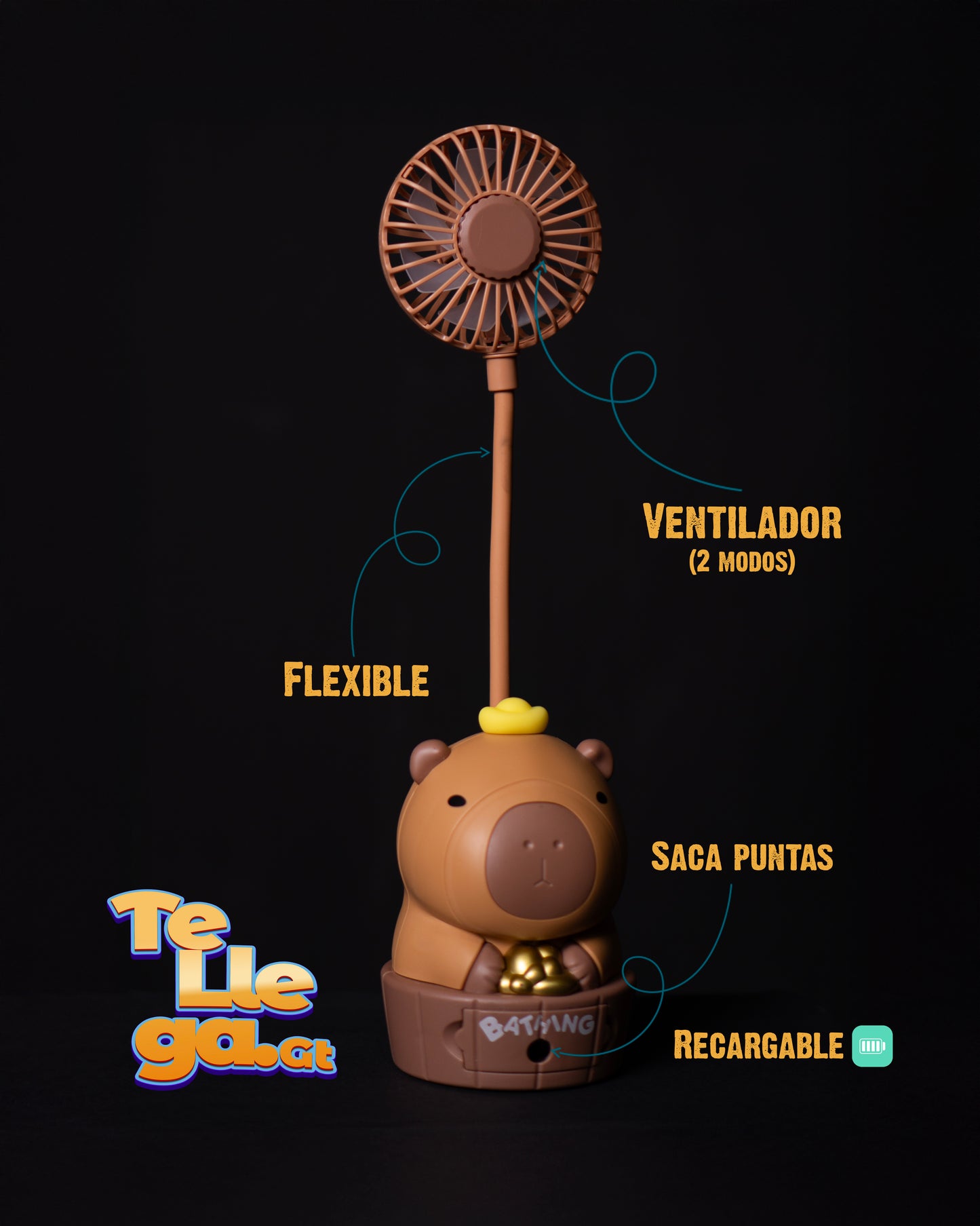 Ventilador de Capivara con Sacapuntas – 3 Velocidades